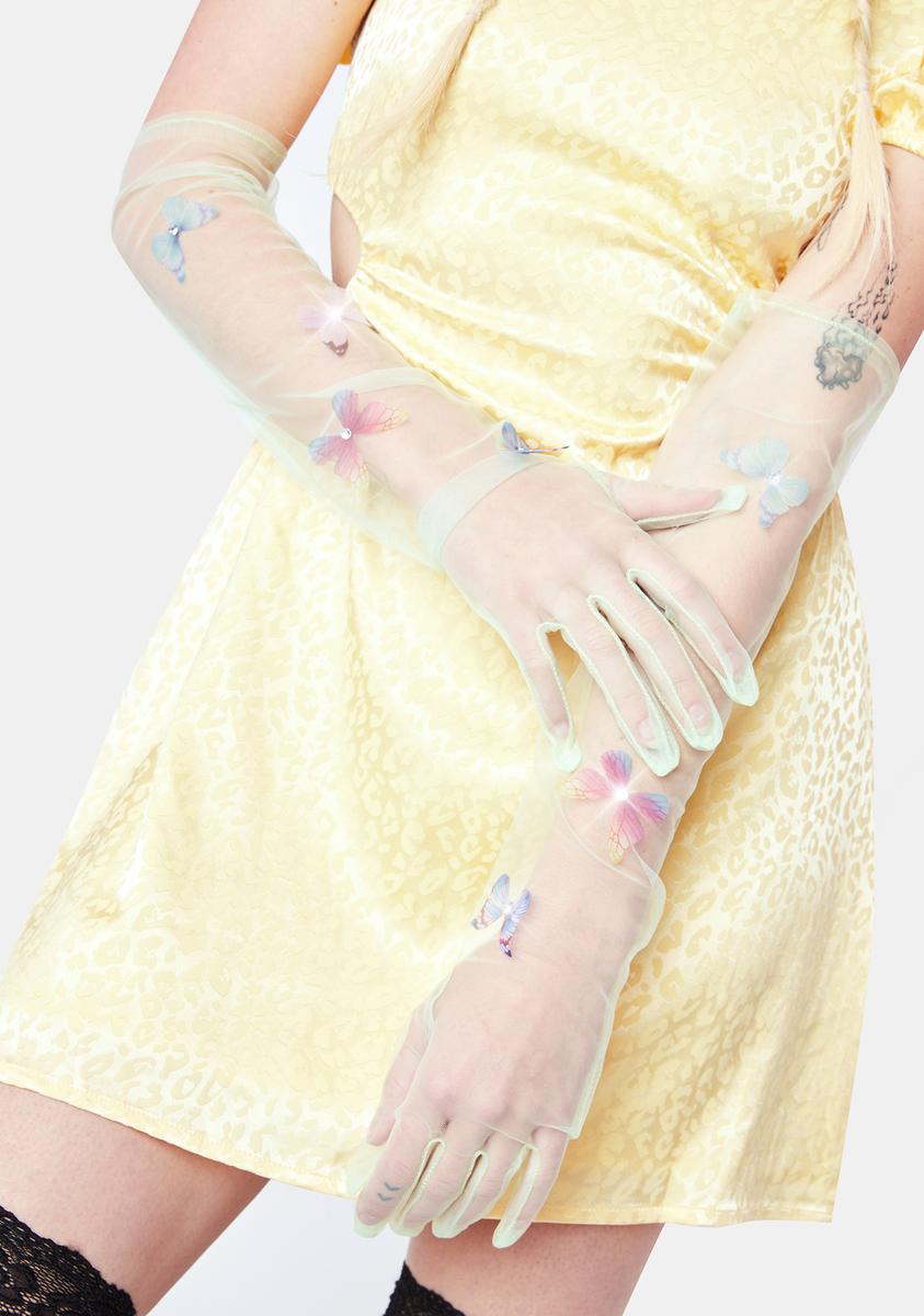 Sheer Butterfly Gloves - Light Green – Dolls Kill