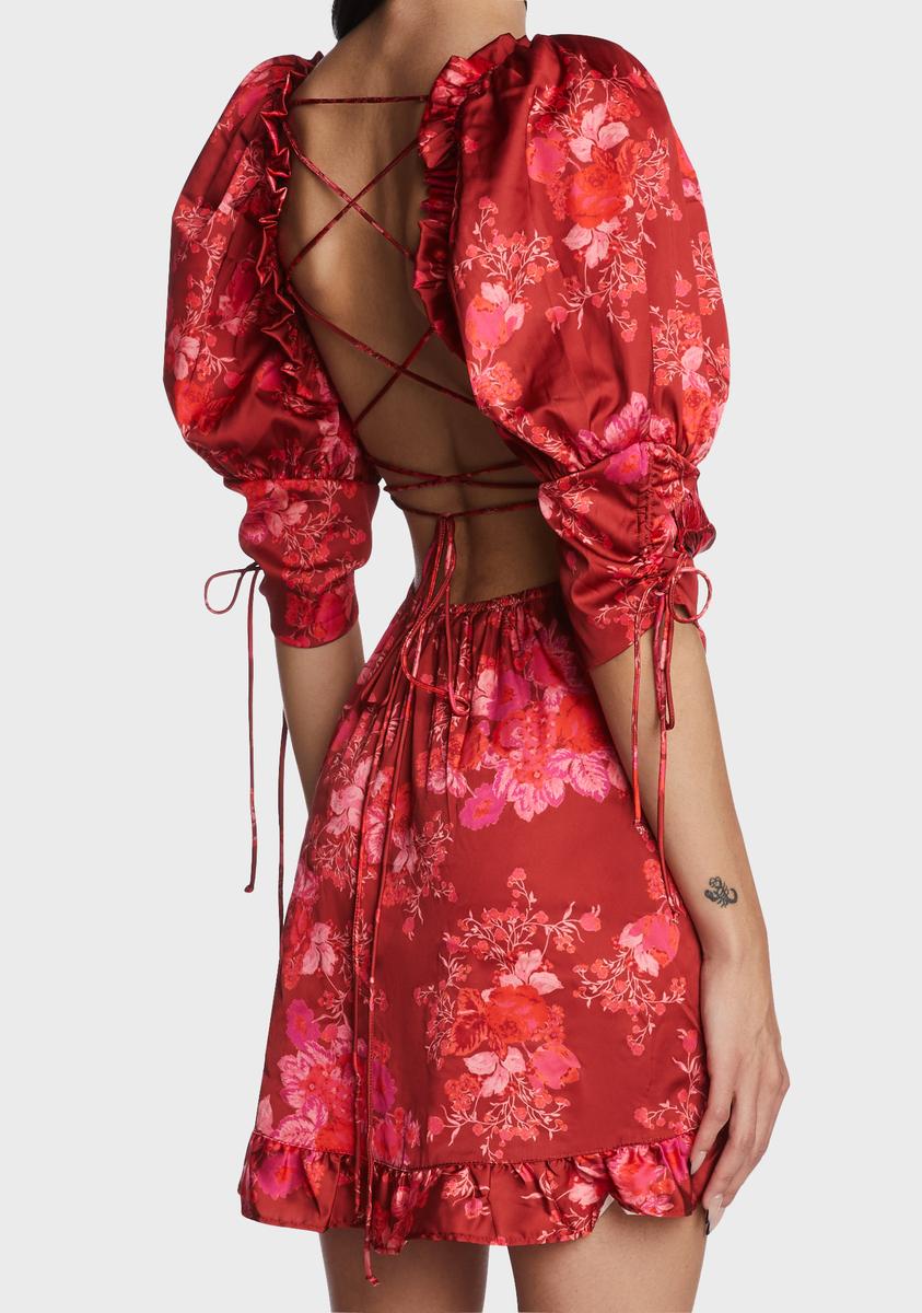 alia mini dress For Love & Lemons Floral Print Puff Shoulder Mini Dress