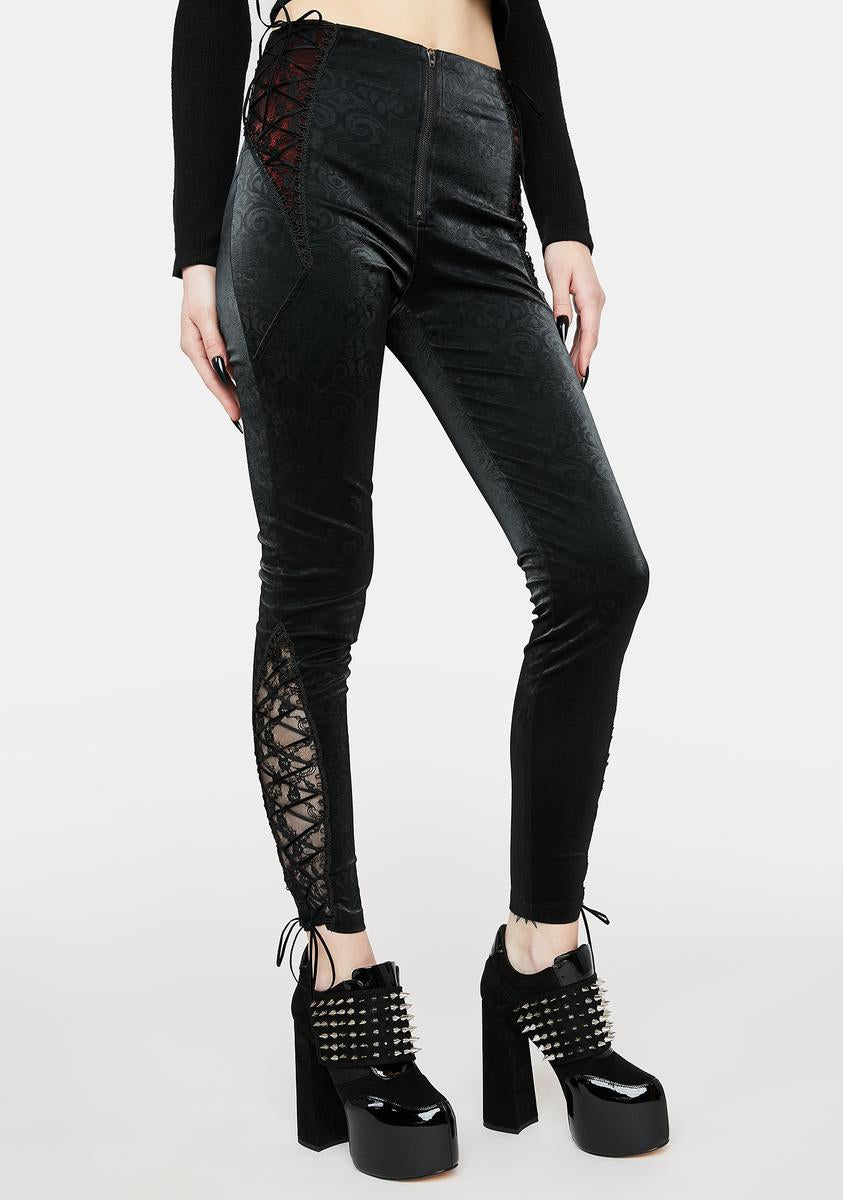 Devil Fashion Velvet Sheer Lace Up High Waist Pants – Dolls Kill