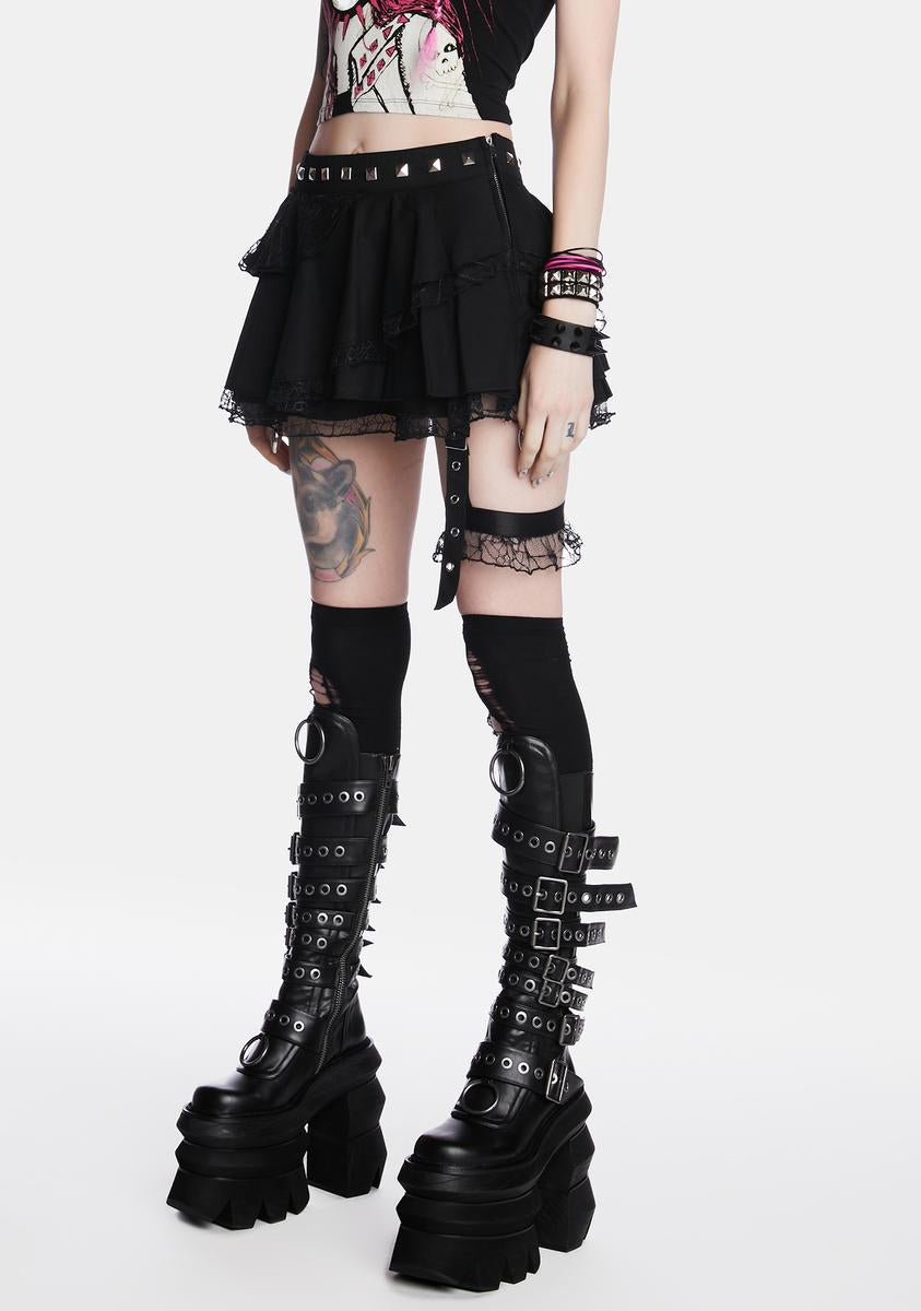 Widow Low Rise Pleated Stud Mini Skirt - Black – Dolls Kill