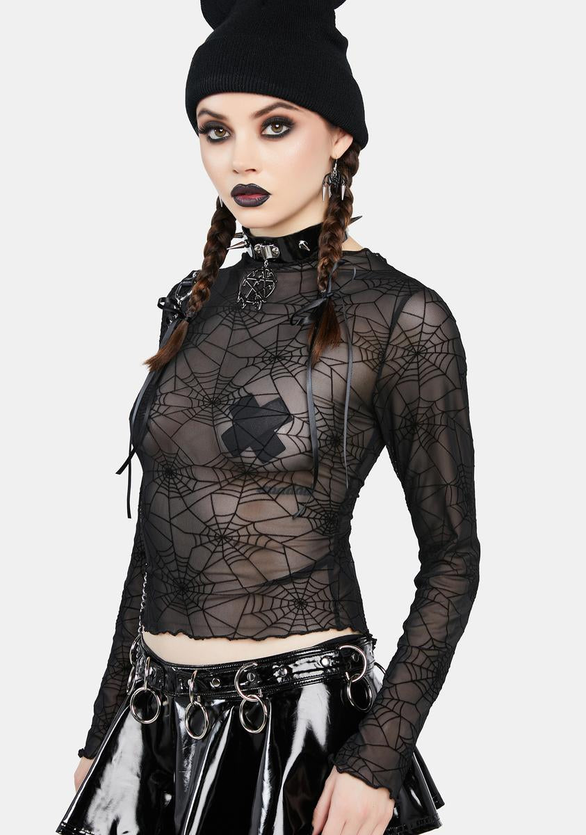 Forest Ink Spider Web Mesh Crop Top - Black – Dolls Kill