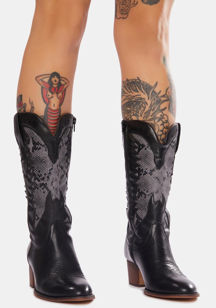 Snakeskin Cowboy Boots Black – Dolls Kill