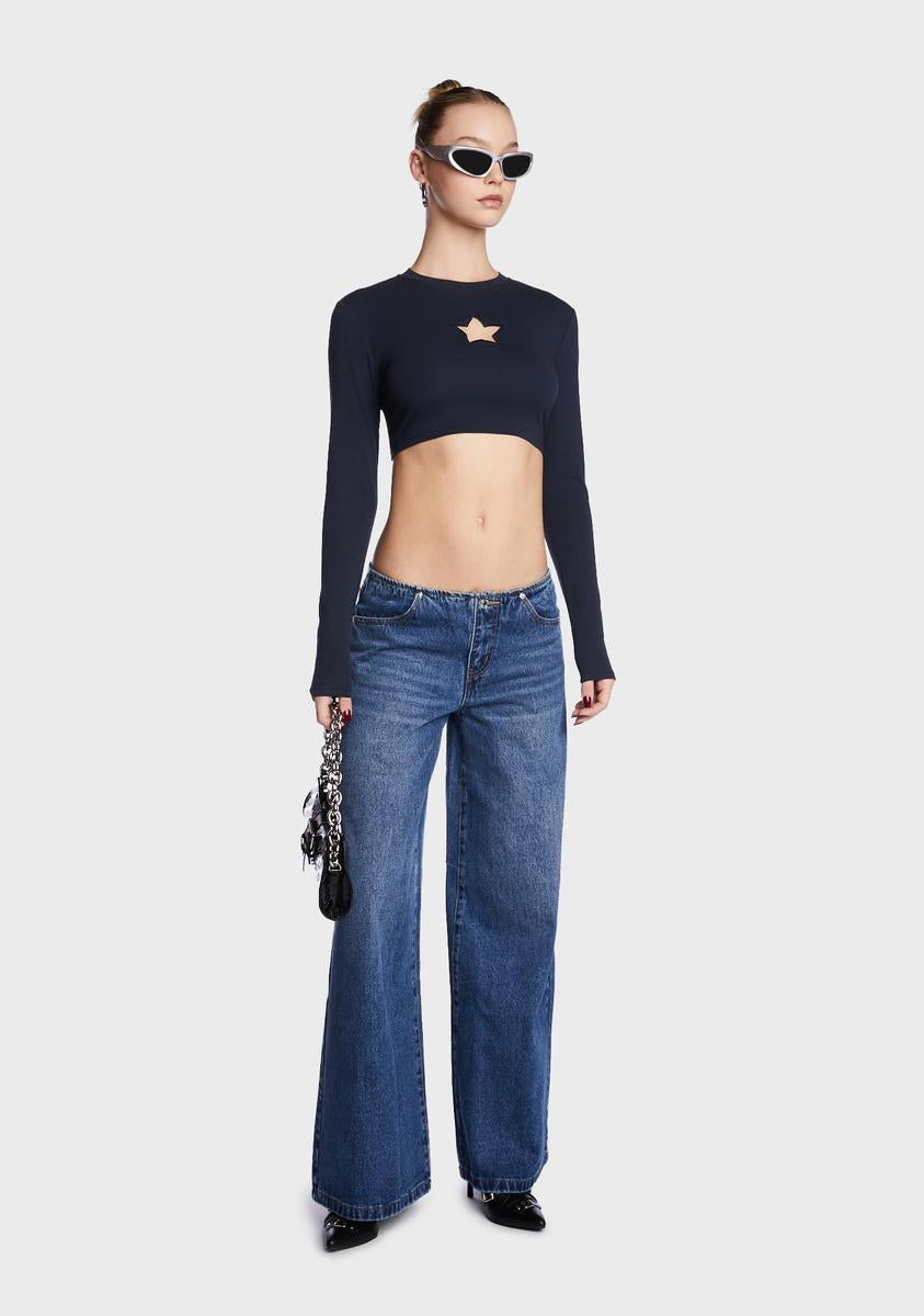 Edikted Cut Out Star Long Sleeve Top - Blue – Dolls Kill