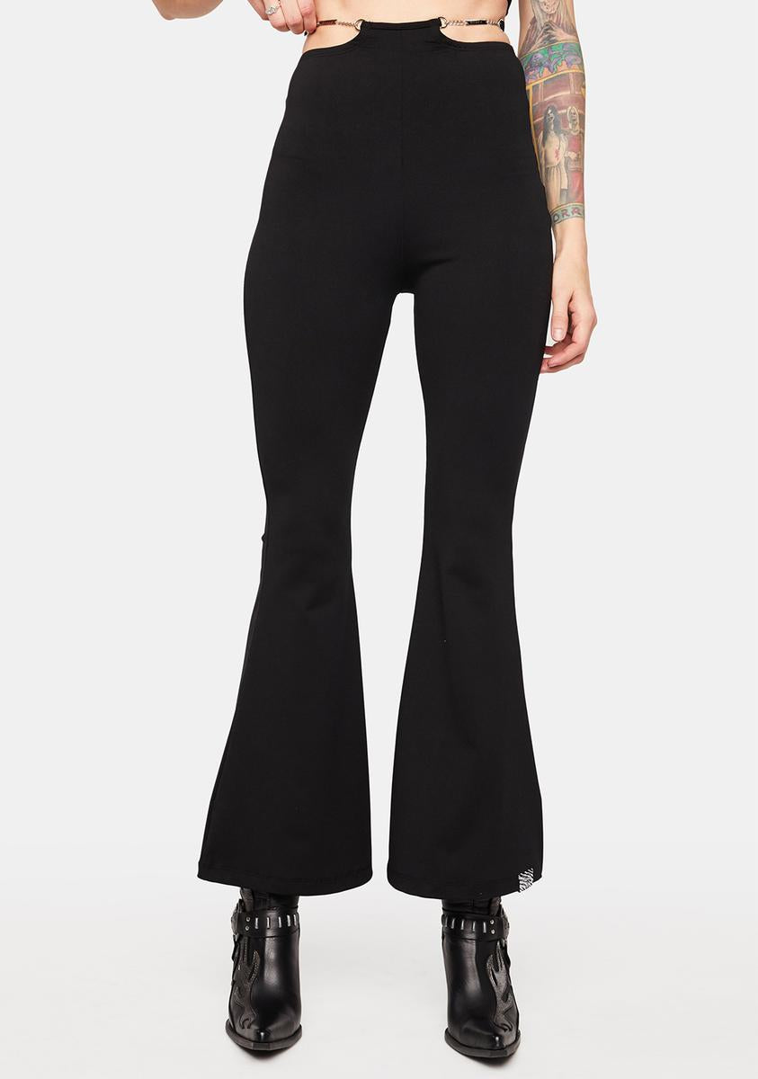 BADEE High-Waisted Chain V-String Cropped Flare Bootcut Pants - Black ...