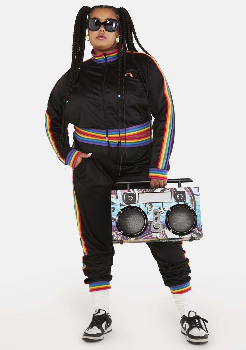 Plus Size Club Exx Rainbow Stripe Trim Track Jacket - Black – Dolls Kill