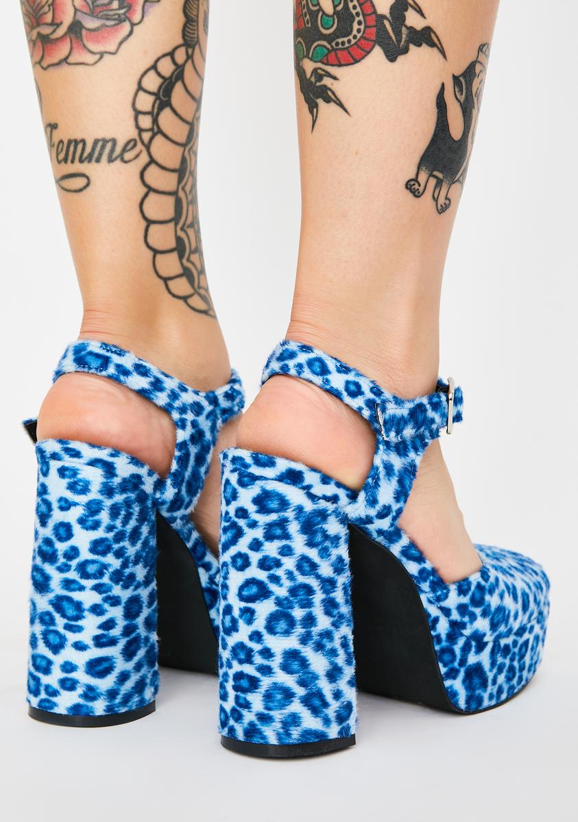 ASOS DESIGN Presta Platform High Heels In Bright Blue Leopard