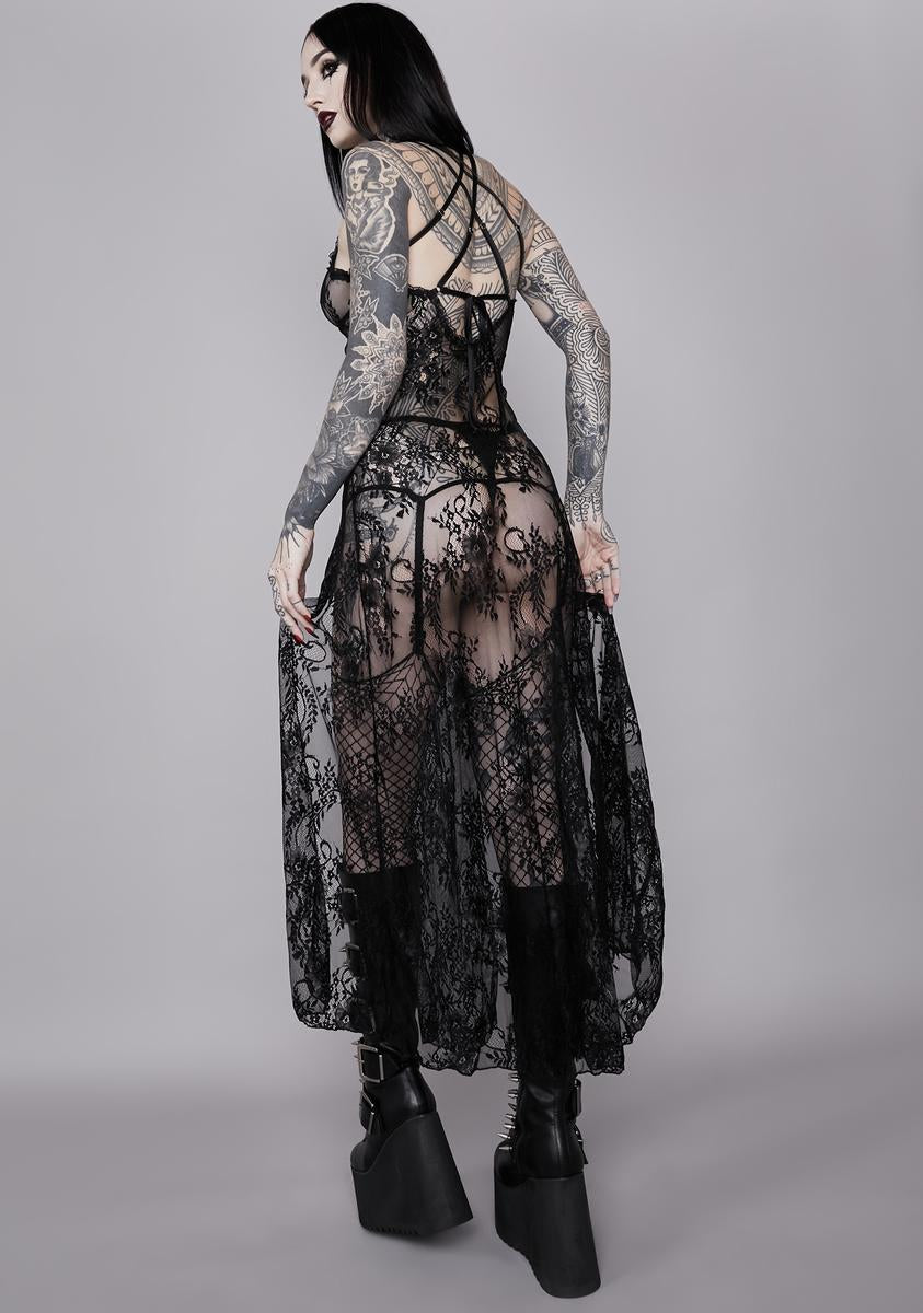dolls kill lace dress Widow Strappy Maxi LowStock:43492032249907 The gathered wrap overlay Size:31x32 Club L Black Full