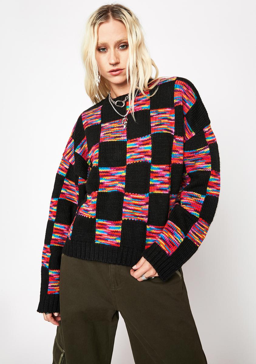 The Ragged Priest Checkered Long Sleeve Knit Sweater - Multi – Dolls Kill