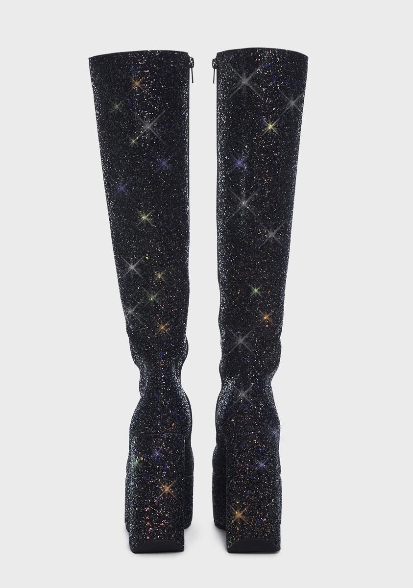Lamoda Sparkly Knee High Boots Black Glitter Dolls Kill