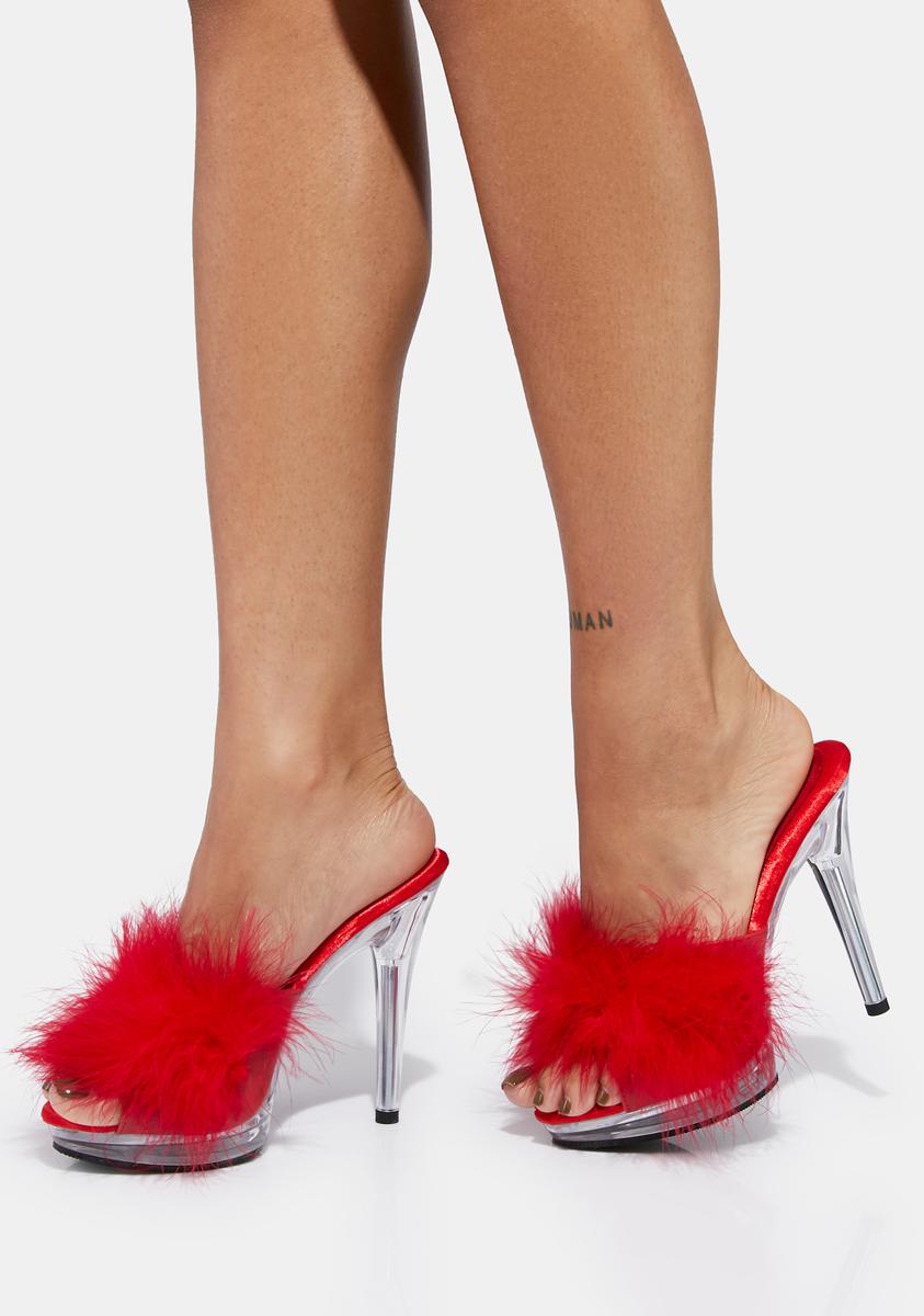 Pleaser Glory-501F-8 Marabou Heels - Red â Dolls Kill