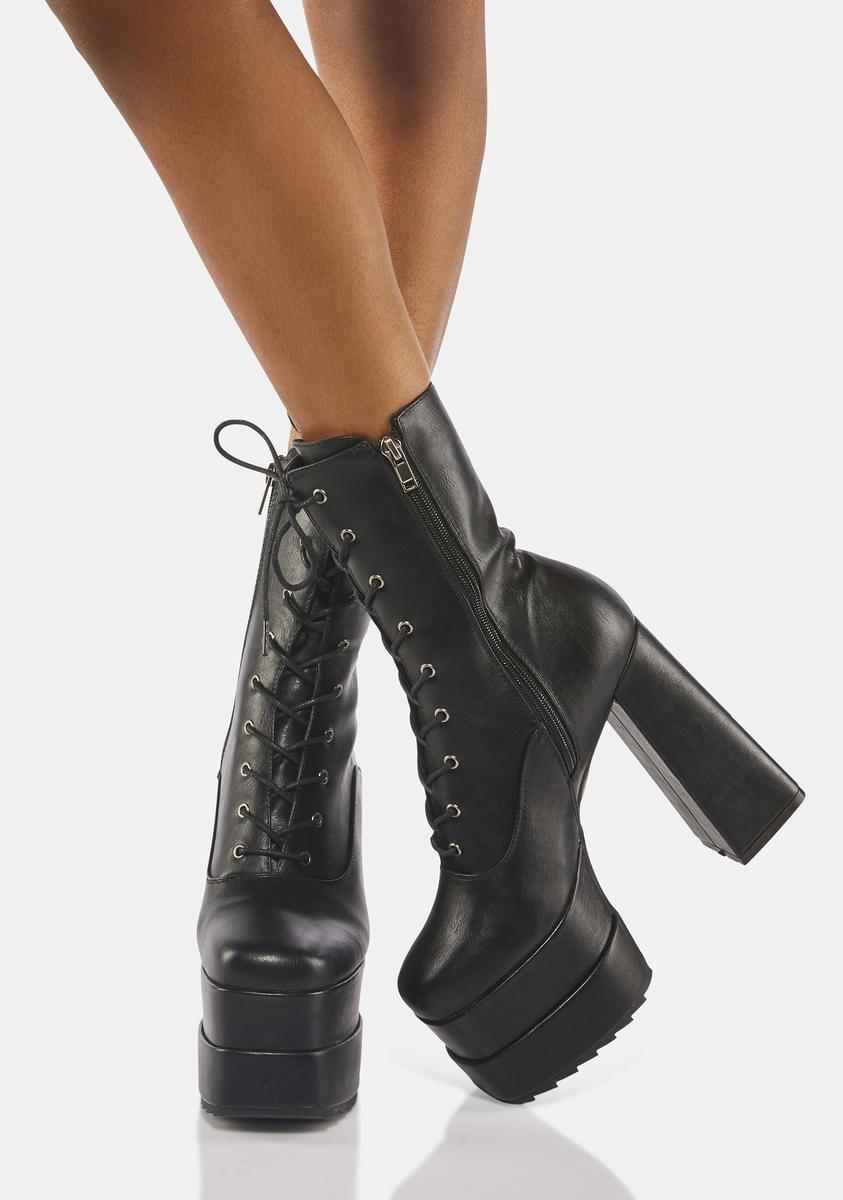 Lamoda Lace Up Zipper Ankle Boots - Black – Dolls Kill