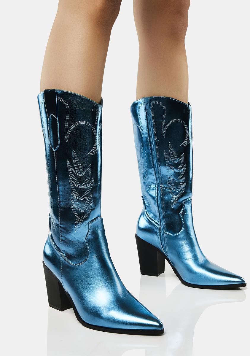 Metallic Heeled Cowboy Boots BlueNN Dolls Kill
