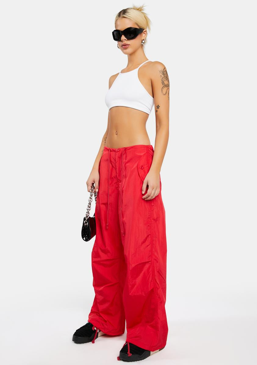 Edikted Baggy Nylon Pants - Red – Dolls Kill