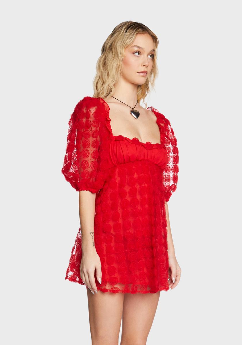 For Love & Lemons Chiffon Rose Applique Mini Dress