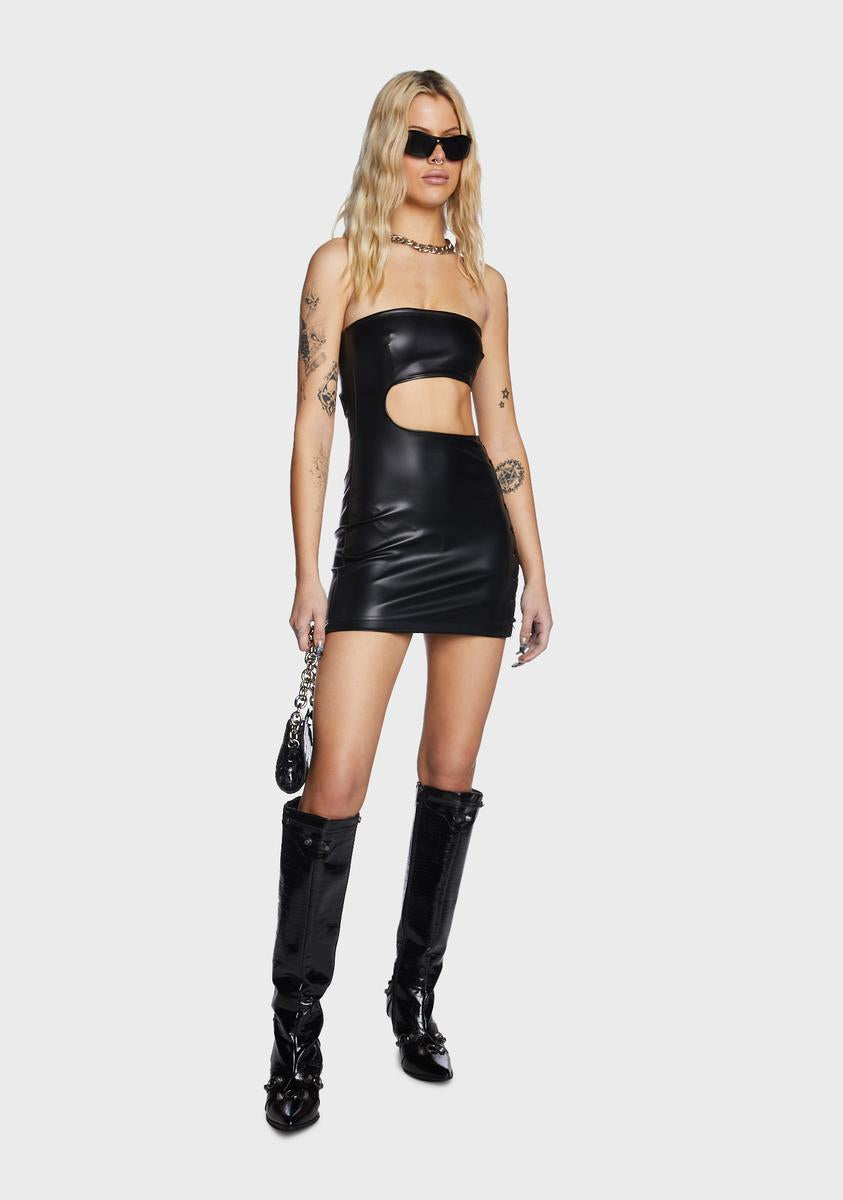 Edikted Vegan Leather Cut Out Lace Up Dress