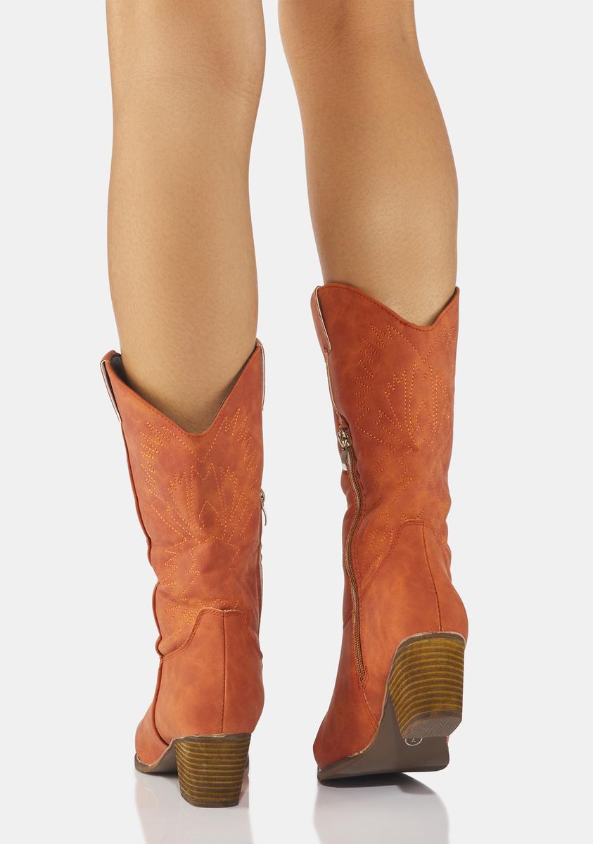 Vegan Leather Embroidered Pointed Toe Cowboy Boots Red Dolls Kill