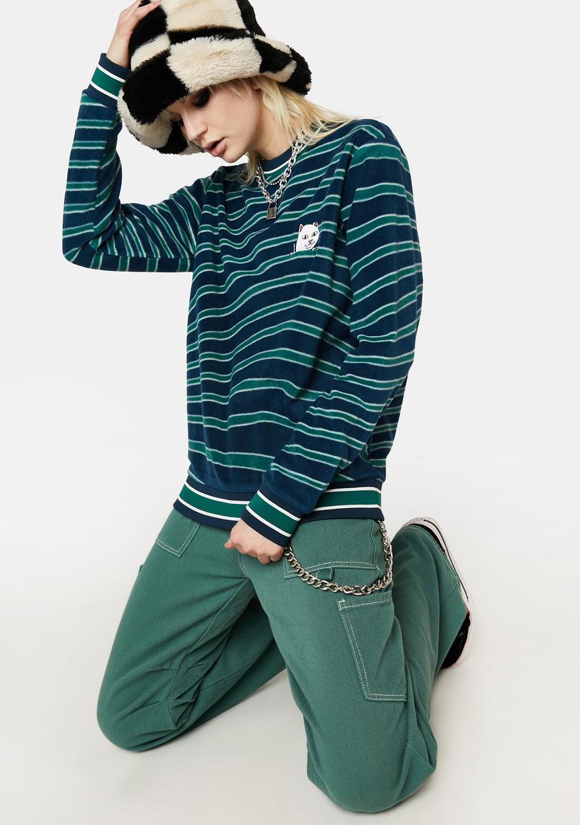 RIPNDIP Warped Striped Long Sleeve Top - Navy/Teal – Dolls Kill