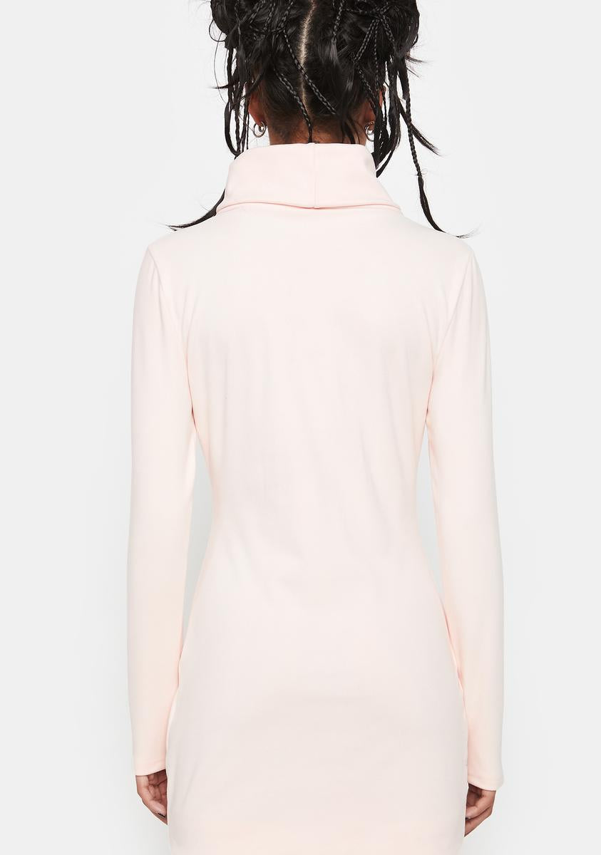 Long Sleeve Turtleneck Bodycon Mini Dress - Light Pink Dolls Kill Long Sleeve Turtleneck Bodycon Mini Dress - Light Pink Dolls Kill