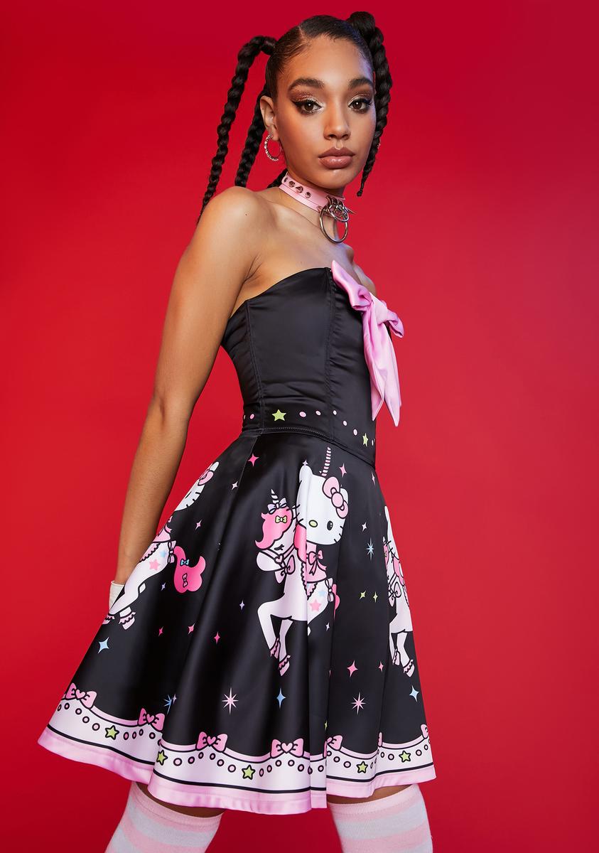 Dolls Kill Hello Kitty Strapless A Line Graphic Carousel Mini 
