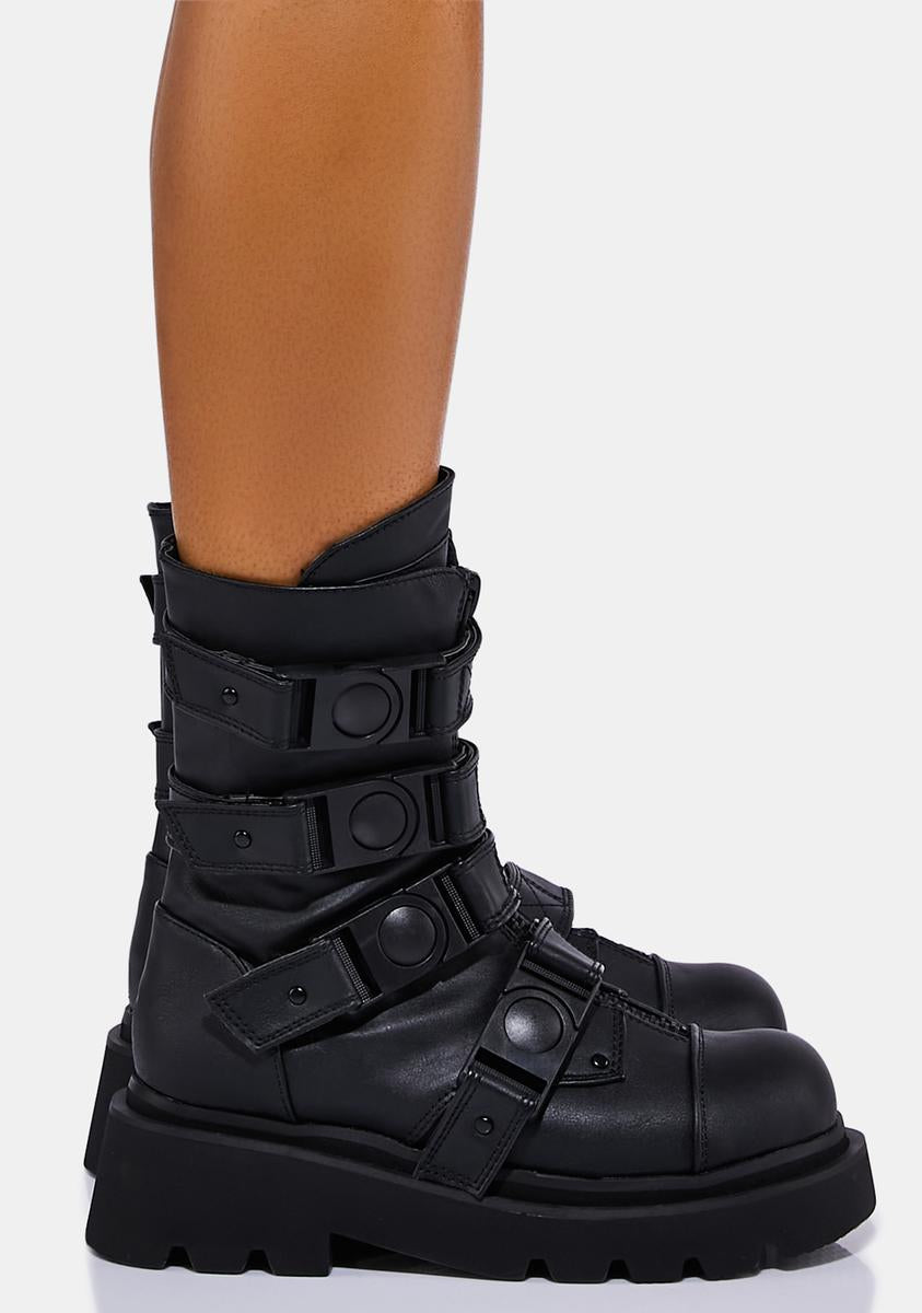 Demonia Renegade55 Buckle Boots Black Dolls Kill