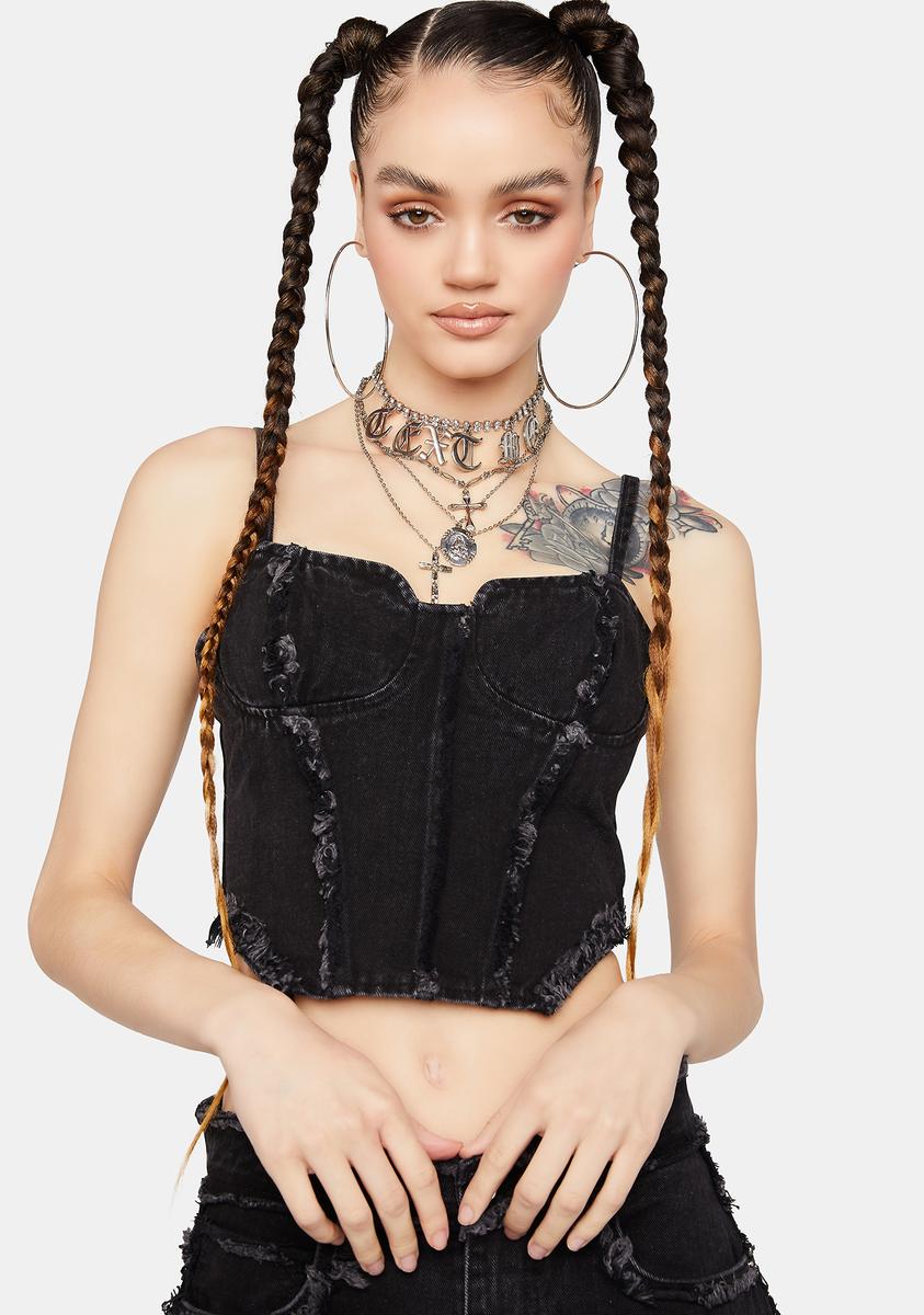 Angled Washed Denim Corset Top Momokrom,All Products : American Fashion Style Bags On Sale