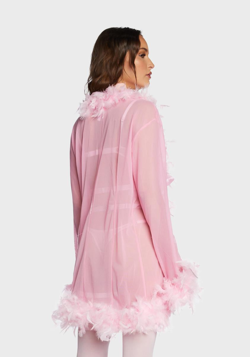 Baby Pink Feather Mesh Robe – Dolls Kill