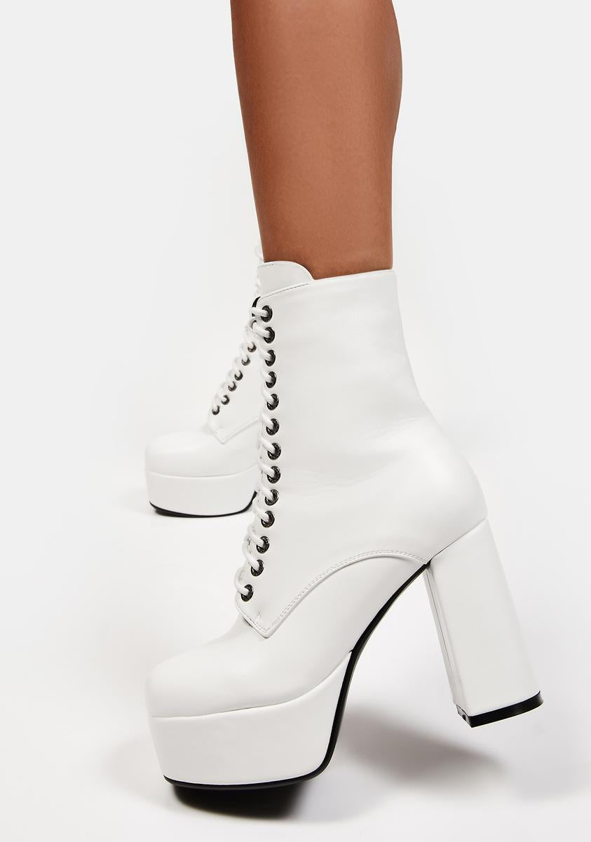 Lamoda Platform Heel Lace Up Boots - White