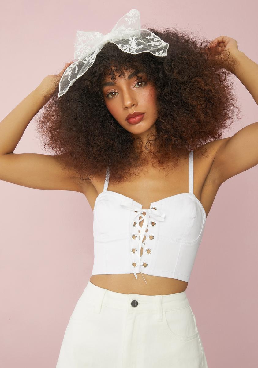 Sugar Thrillz Denim Lace Up Bustier Top - White – Dolls Kill