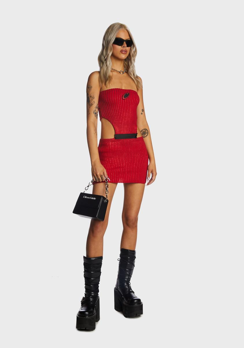 Jaded London Metallic Knitted Zip Off Dress - Red  Dolls Kill