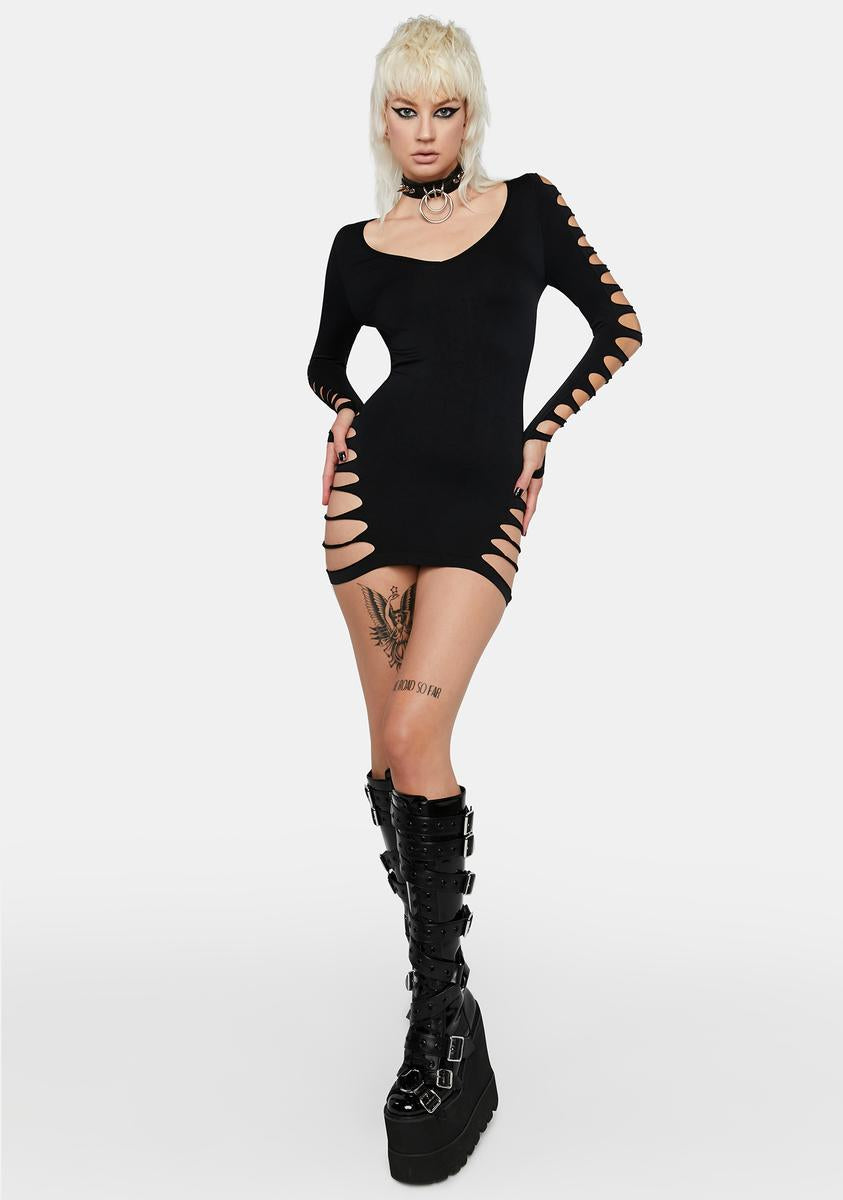 dolls kill cut out dress Darker Wavs Cut Out Lace Up Dress With Detachable Shrug
