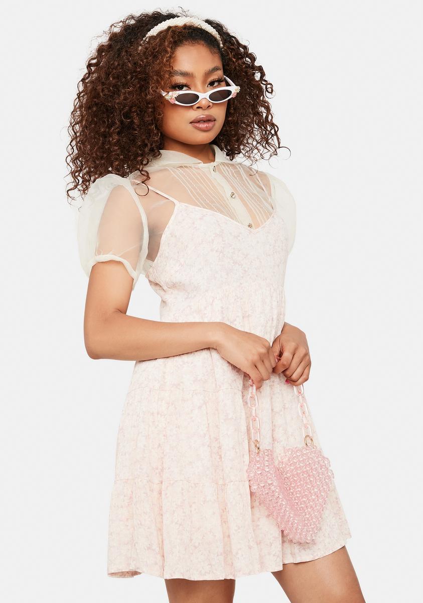 Floral V Neck Flowy Tank Mini Dress - Cream/Lilac  Dolls Kill