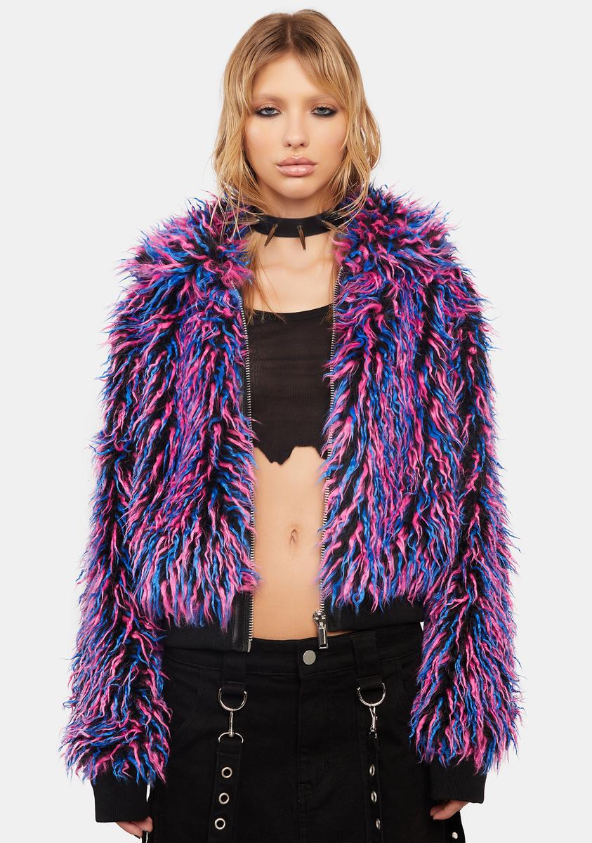 Current Mood Faux Fur Cropped Jacket - Multi – Dolls Kill