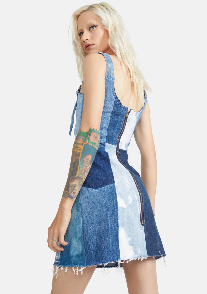 reworked denim mini dress Cotton Washed Denim Mini Dress - All Dresses