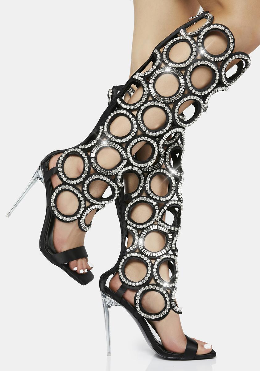 AZALEA WANG Crystal Cut Out Sparkle Heels Black Dolls Kill