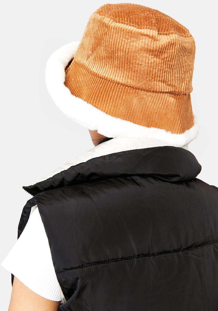 Olive And Pique Corduroy Faux Fur Bucket Hat Brown Dolls Kill