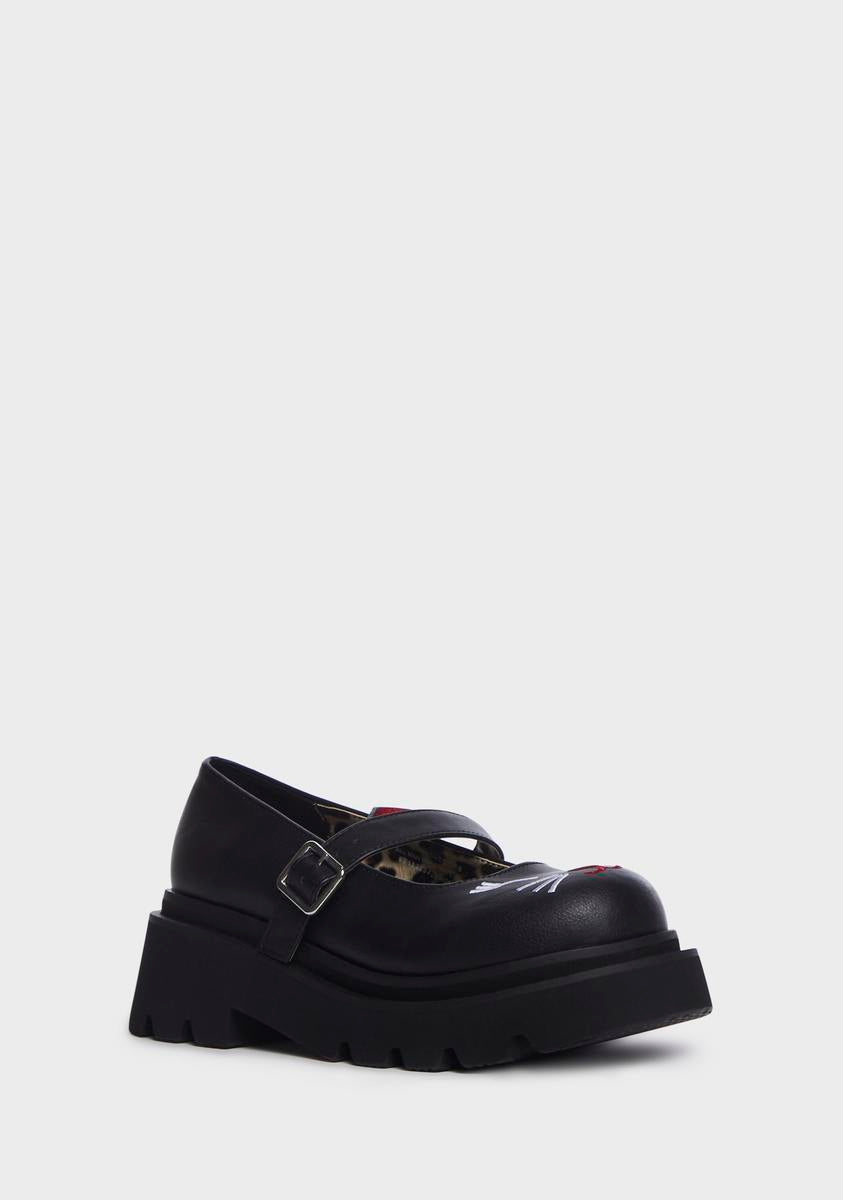 Demonia Cat Face Mary Janes Black Dolls Kill