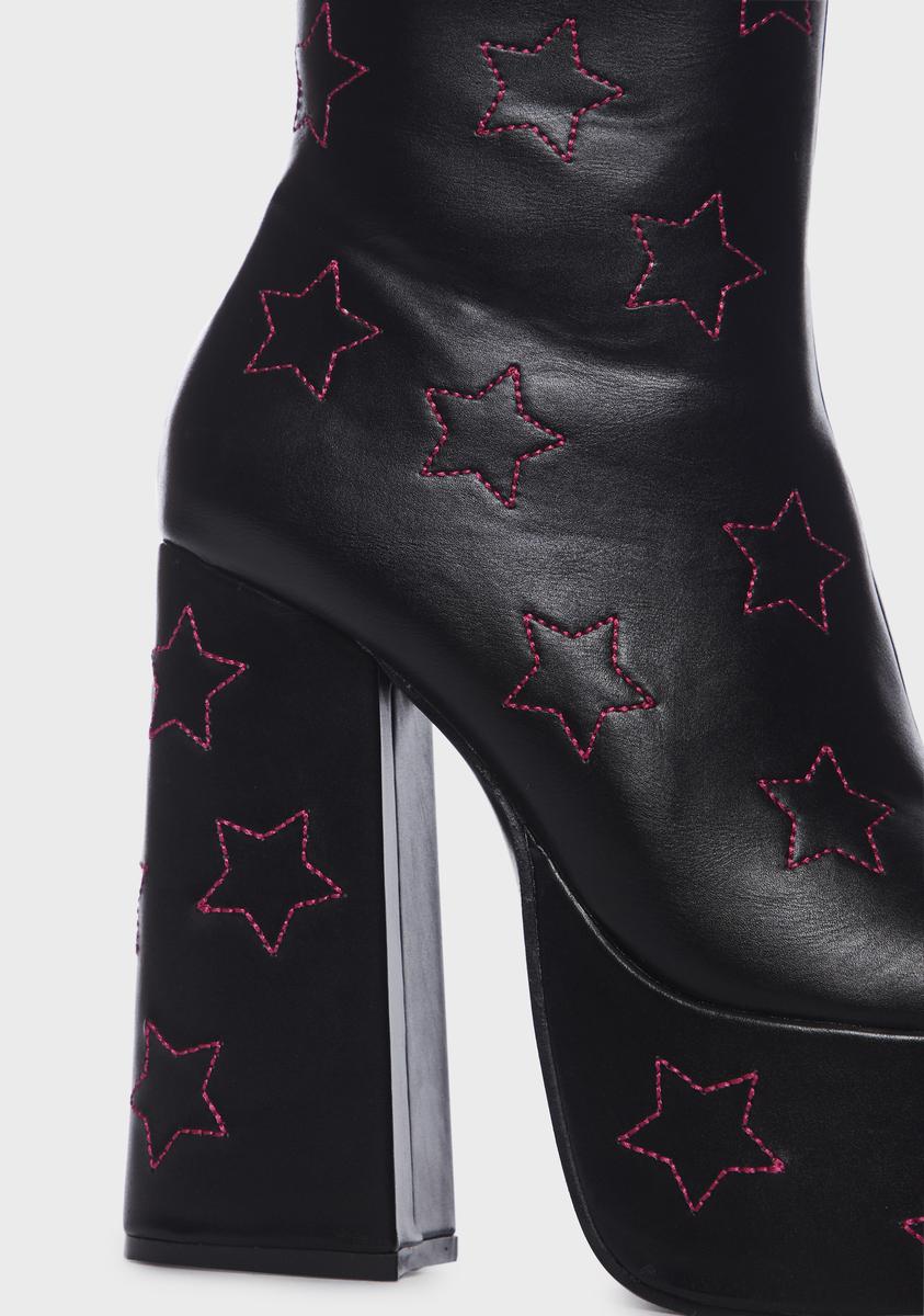 Koi Footwear Vegan Leather Star Diamante Ankle Boots - Black | US 6/UK 4
