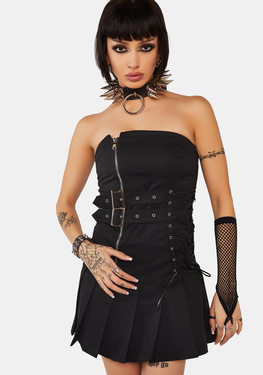 Punk Locomotive Pleated Mini Dress Dark In Love,Specials : American Fashion Style Bags On Sale