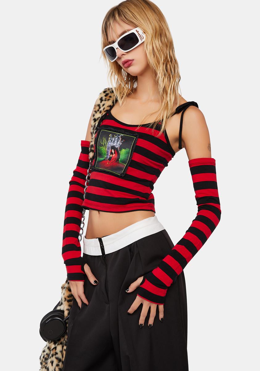Dolls Kill X Beetlejuice Striped Lydia Photo Patch Tank With Sleeves