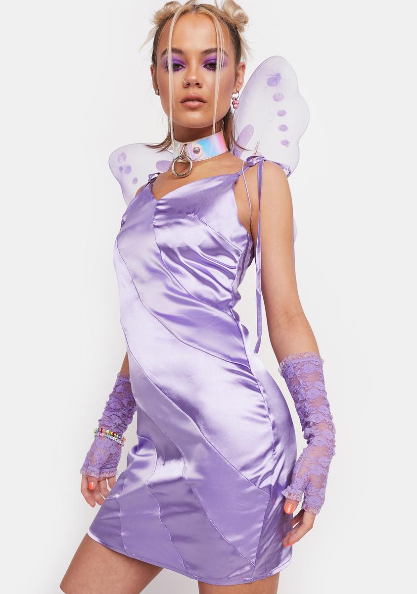 dollskill purple dress Current Mood Taffeta Ribbon Tie Mini Dress