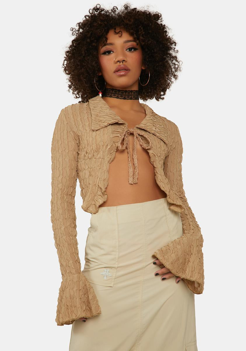Zemeta Open Front Mesh Cardigan - Light Brown – Dolls Kill
