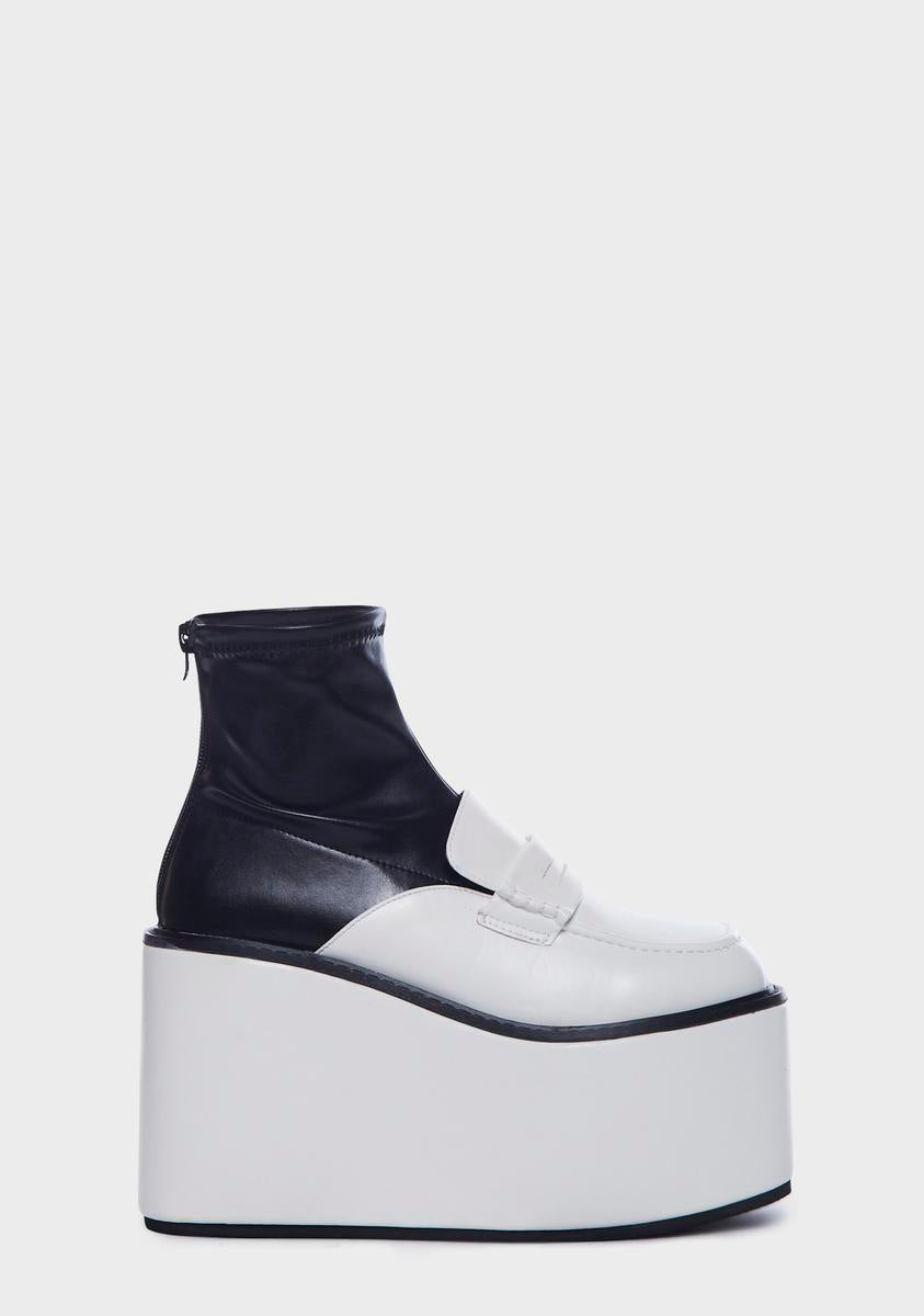 White Soniya Platform Boots Lemon Drop by Privileged,New Products : American Fashion Style Bags On Sale