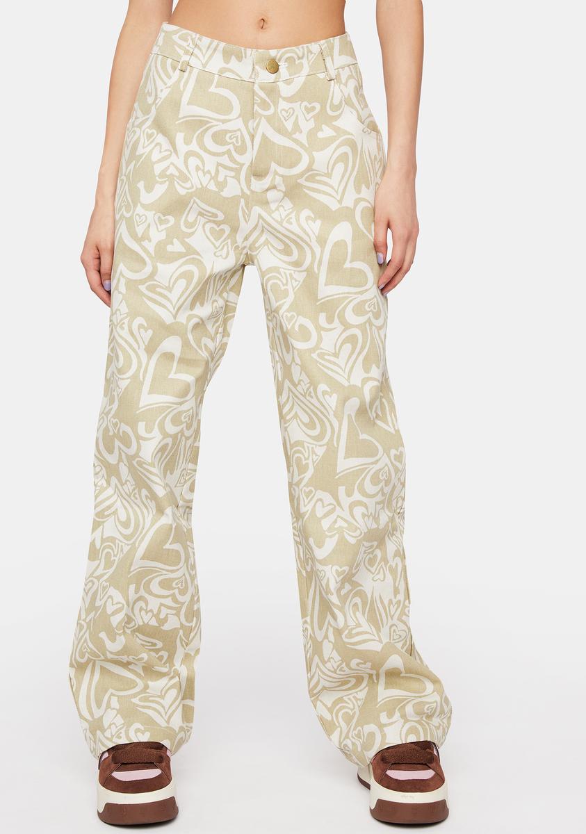 Heart Print Wide Leg Pants Pretty Garbage,Specials : American Fashion Style Bags On Sale