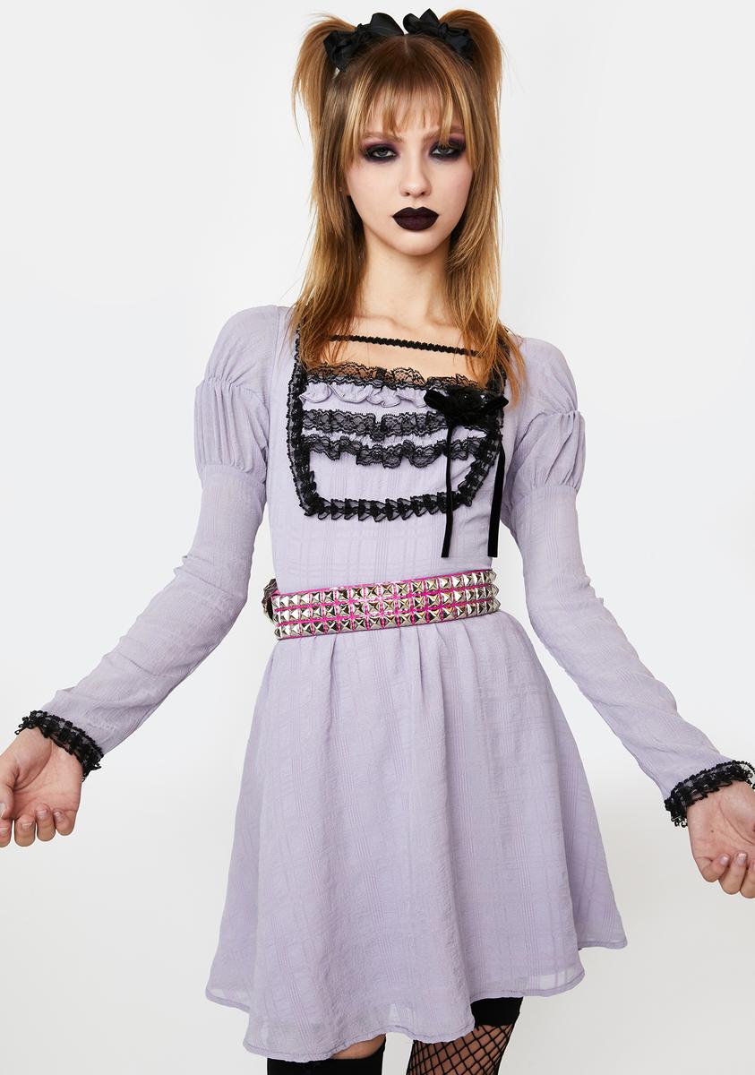 Dark In Love Purple Mini Dress With Lace Detailing – Dolls Kill