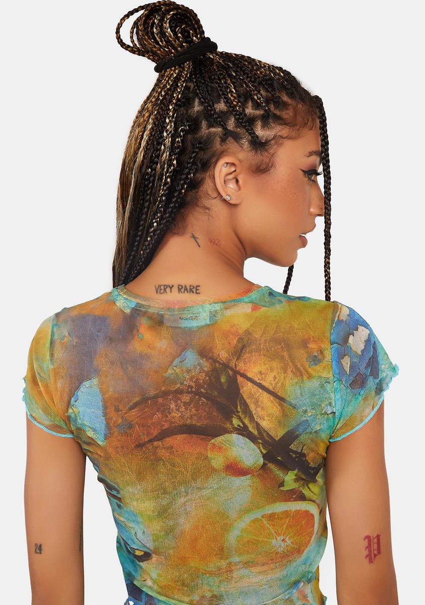Jaded London Temple Orange Print Mesh Tee - Multi – Dolls Kill