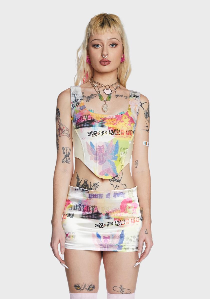 Renaissance Cherub Print Satin Corset Top Elsie & Fred,New Products : American Fashion Style Bags On Sale