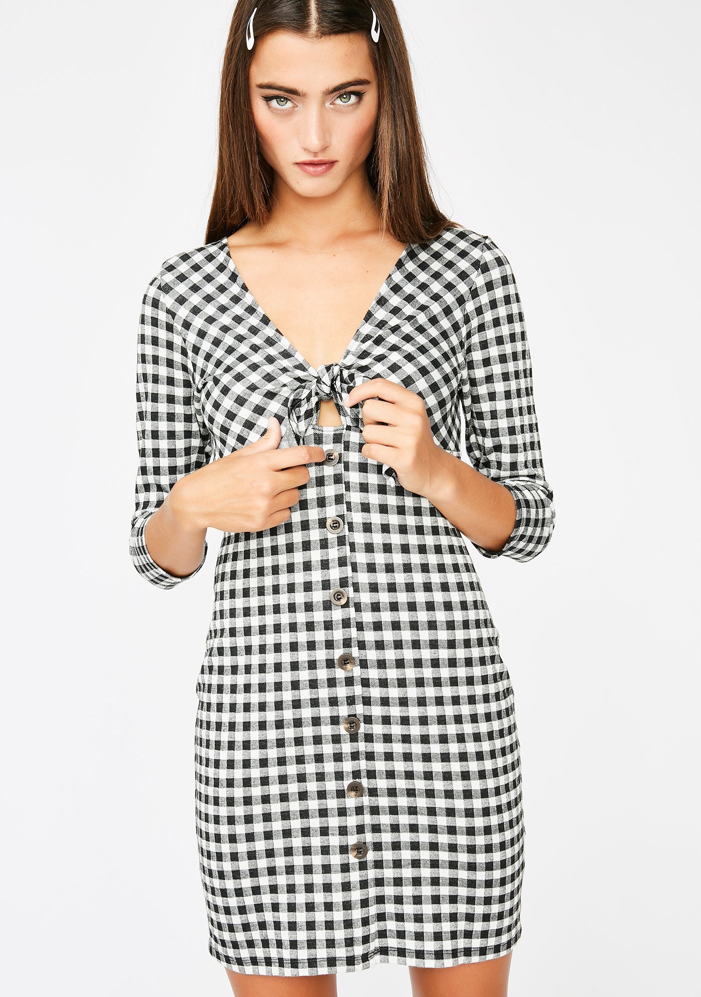 Gingham Tie Front Dress – Dolls Kill