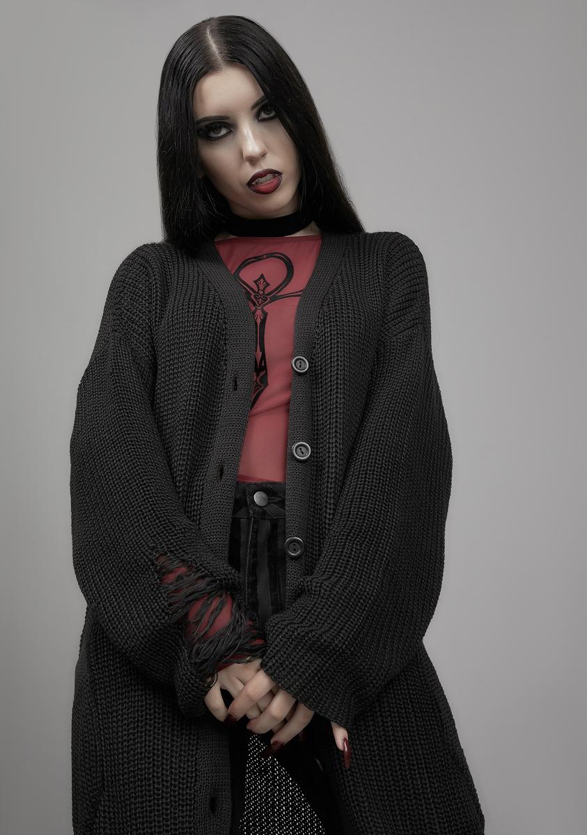 Widow Long Knit Distressed Cardigan - Black – Dolls Kill Widow Long Knit Distressed Cardigan - Black – Dolls Kill