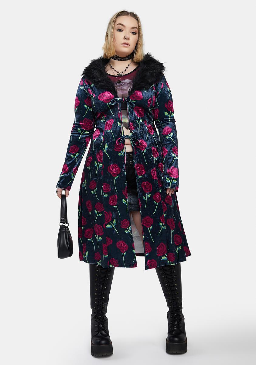 dELiA*s by Dolls Kill Plus Size Velour Rose Print Duster Black