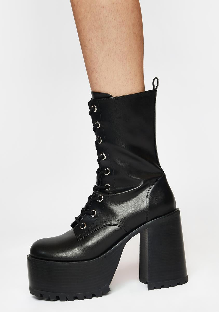 Currentmood 厚底ロングブーツ dollskill Faux Croc Vegan Leather Buckle Zip Up Boots Current Mood - Blue